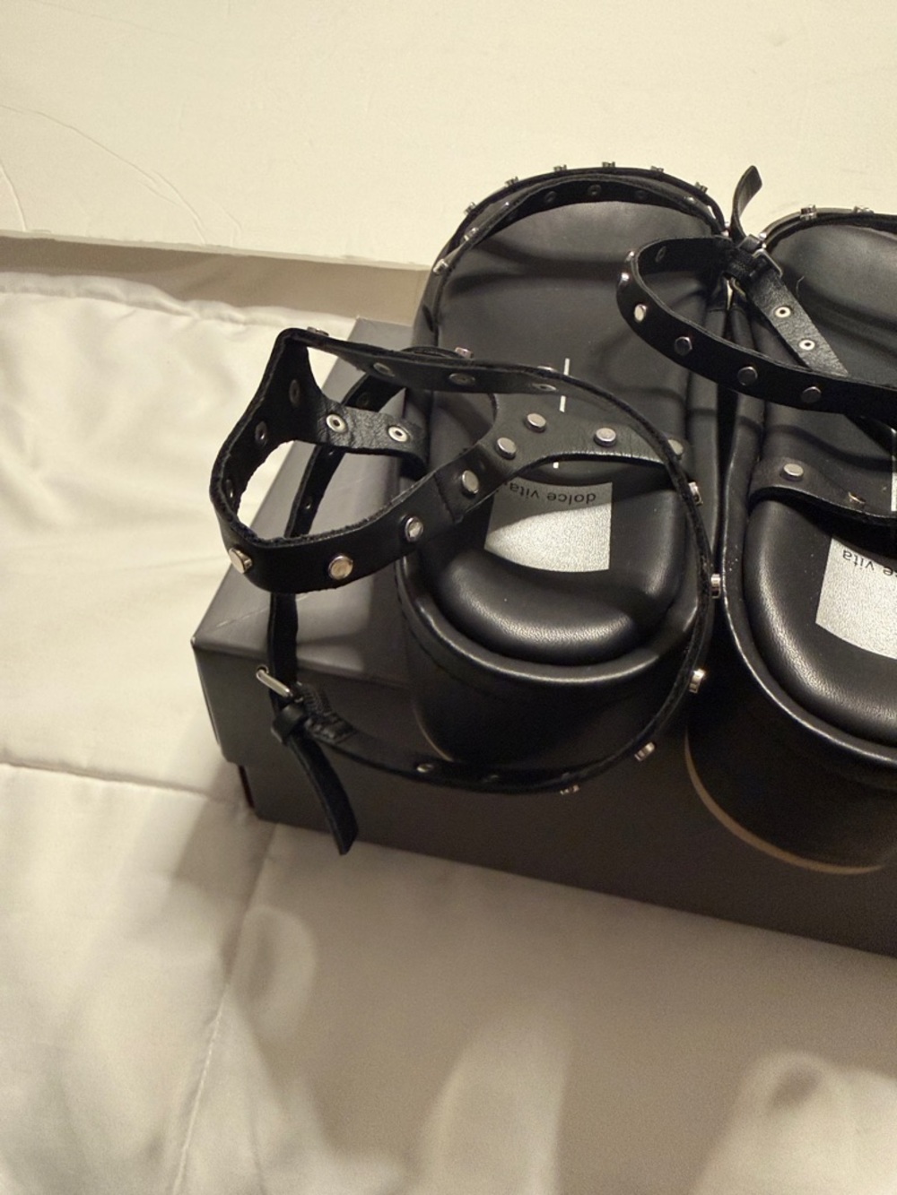 Dolce Vita Black Studded Strappy Ankle Tie Sandals - Picture 3 of 7